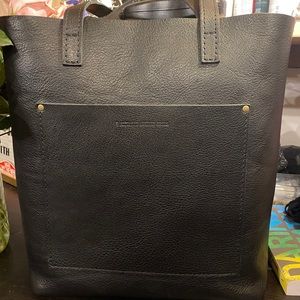 Black pebbled leather full size crossbody tote bag